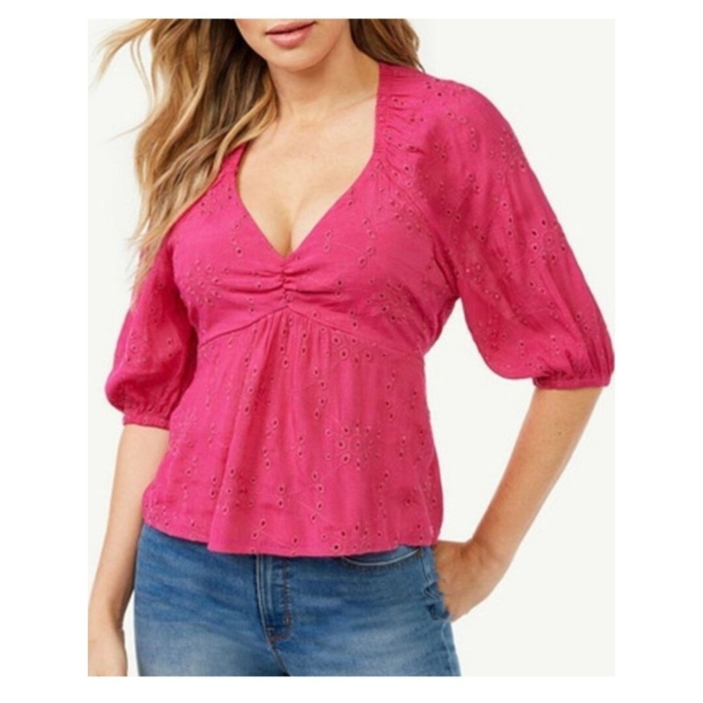 Sofia Peplum Top Pink Eyelet Embroidered Women Med
Festival Romantic Coquette